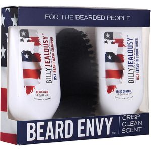 BILLY JEALOUSY by Billy Jealousy for MEN - Beard Envy Kit Crisp Clean Scent: USA Beard Wash Shampoo + USA Beard Control Conditioner + Reinforced Boar Bristle Brush --2x88ml/3oz + Brush