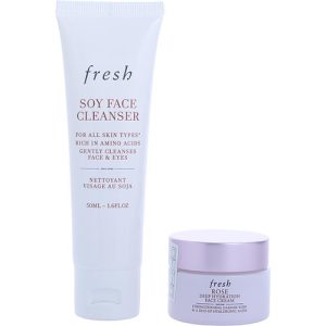 Fresh by Fresh for WOMEN - Dewy Skin Duo Skincare Set: Soy pH-Balanced Hydrating Face Wash 50ml + Rose & Hyaluronic Acid Deep Hydration Moisturizer 15ml --2pcs